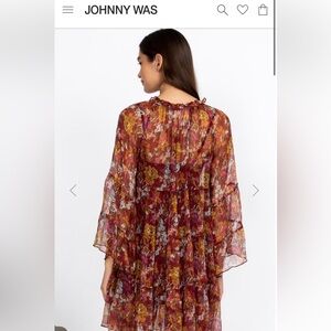 Johnny Was Jade Maroon Silk Mini Daisy Long Sleeve Dress
